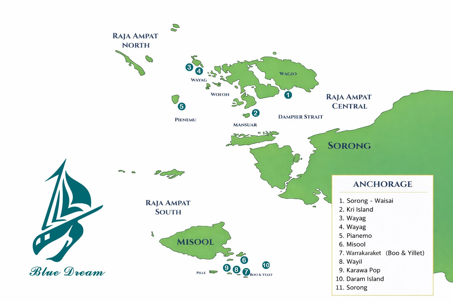 blue dream phinisi map Raja Ampat Dive Spots